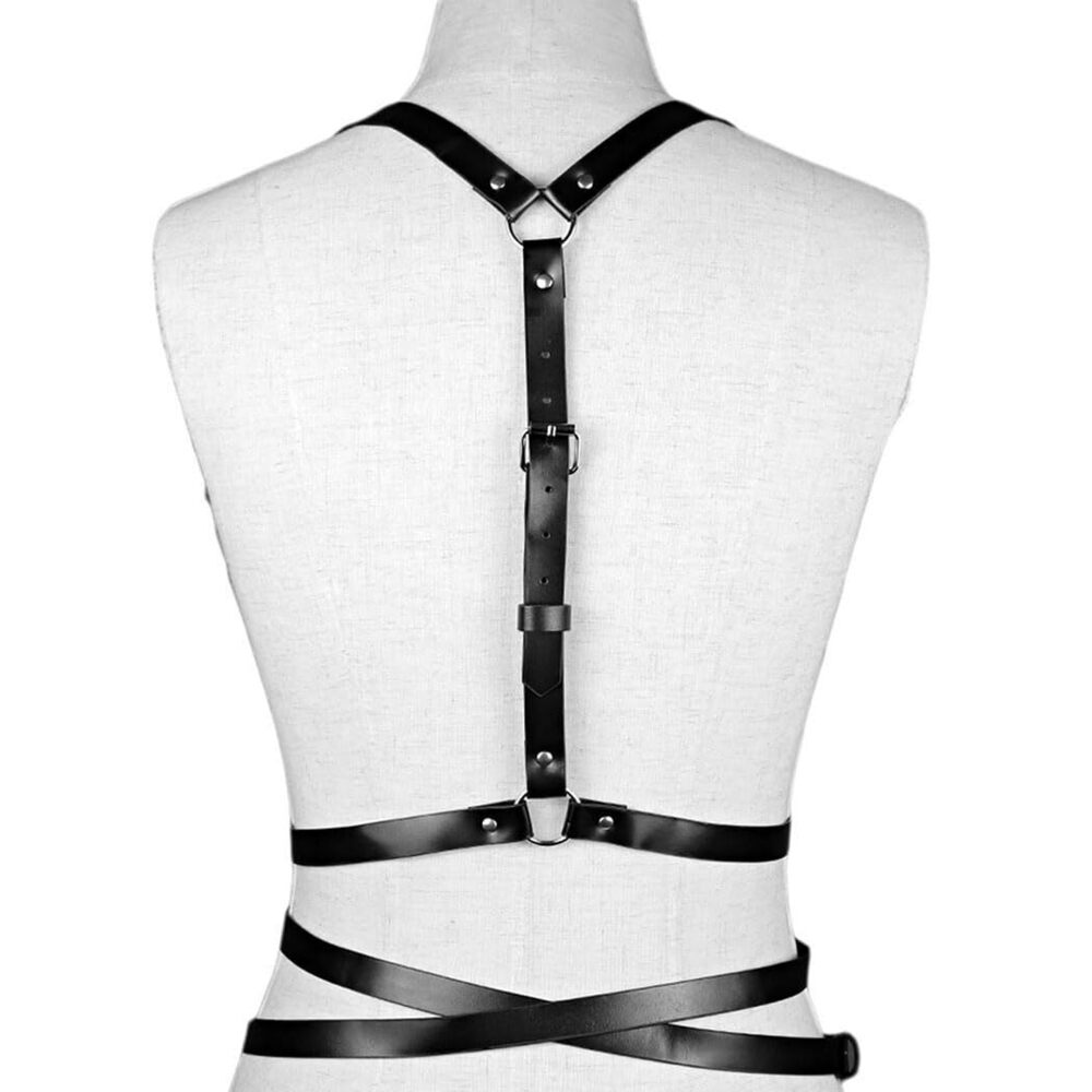 5592 Harness Waist Belt Leather Black Body Chain Chest Punk Costume - Picture 7 of 8